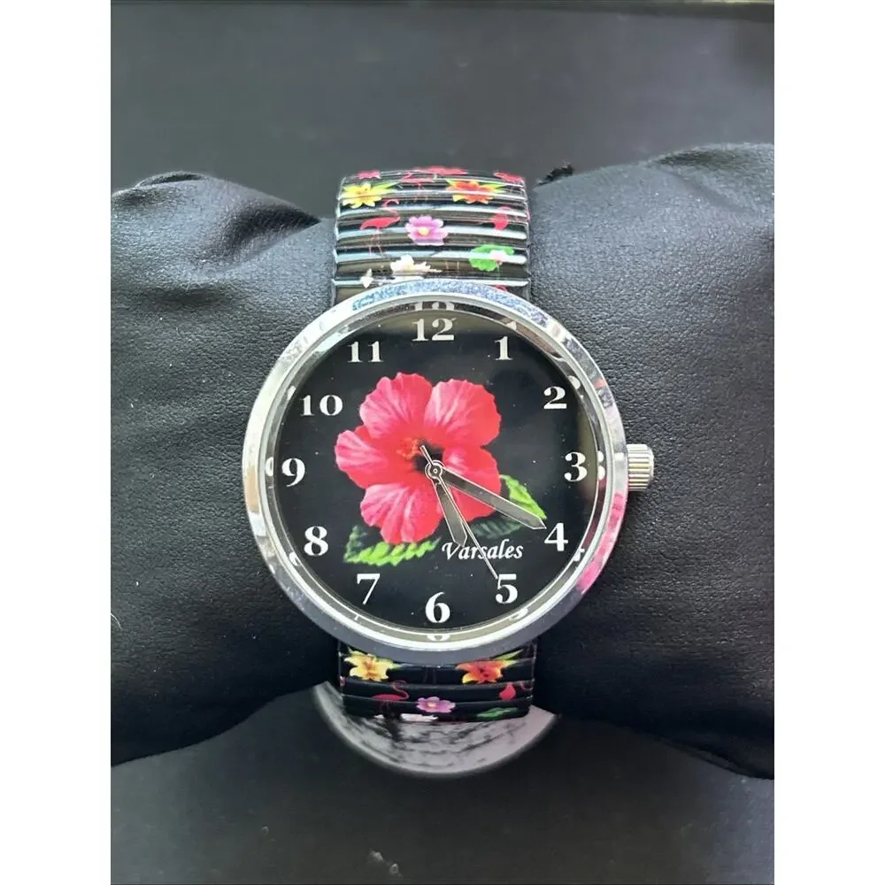 Varsales Floral Dial And Band Women’s Stretch Band Quartz Watch